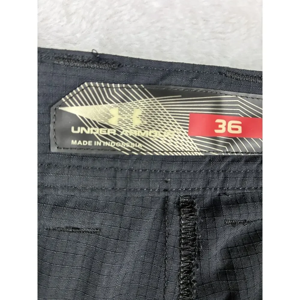 Under Armour Mens Size 36 Cargo Shorts Black Gray Ripstop Outdoor Hiking Utility